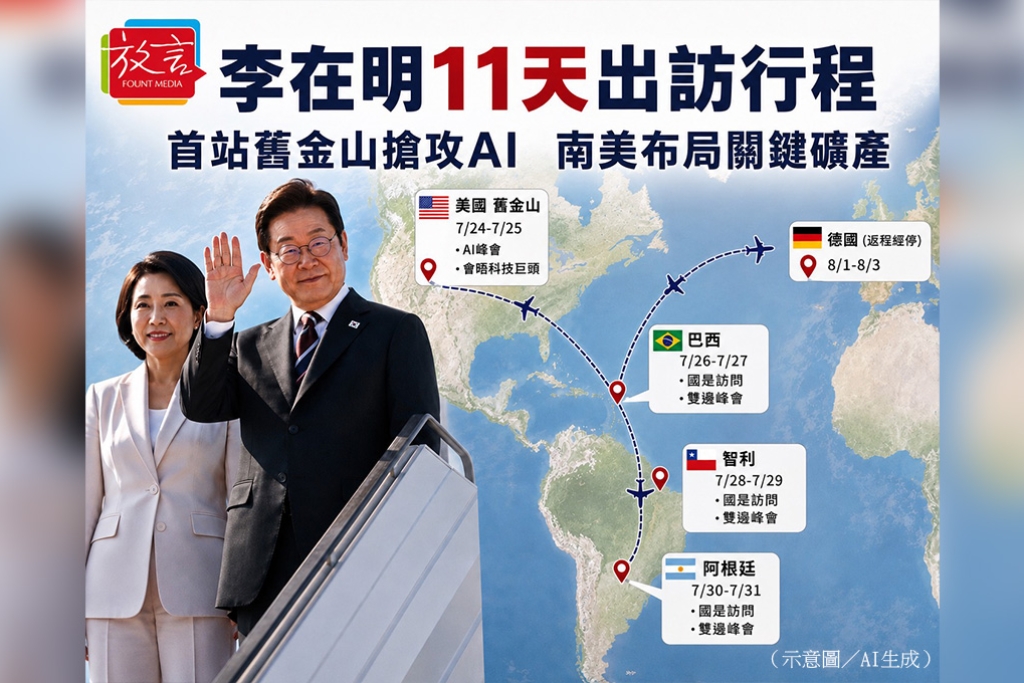 李在明11天出訪　首站舊金山搶攻AI　再赴南美布局關鍵礦產